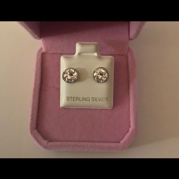 2.86 Ct. Round Cut Rope Texture Frame Sim Diamond Stud Earrings~.925 Sterling - Picture 1 of 3